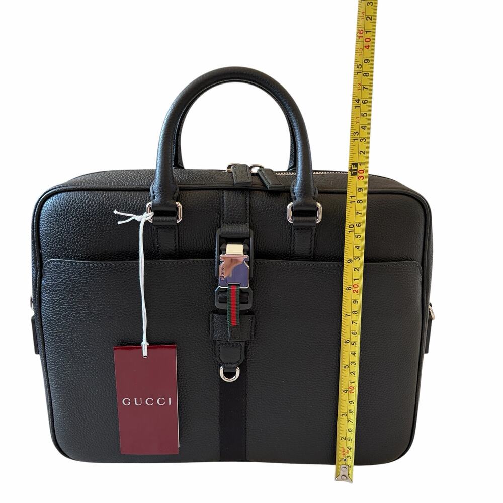 Gucci Medium Briefcase with Web Men's Black Full Grain Leather 816757 NWT - Picture 7 of 16